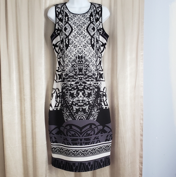 NWOT Hale Bob black & white floral geometric print illusion dress Womens… - Picture 2 of 7